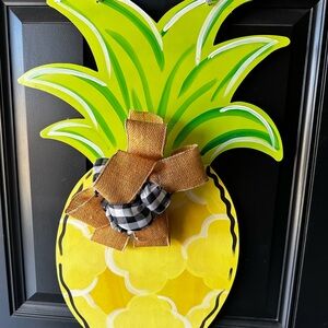 Handpainted Pineapple Door Hanger - Yellow & Lime Green & garden flag